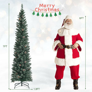 Snowy Artificial Pencil Christmas Tree with Pine Cones-7 ft view 5