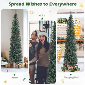 Snowy Artificial Pencil Christmas Tree with Pine Cones-7 ft view 7