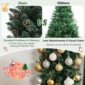 Snowy Artificial Pencil Christmas Tree with Pine Cones-7 ft view 8