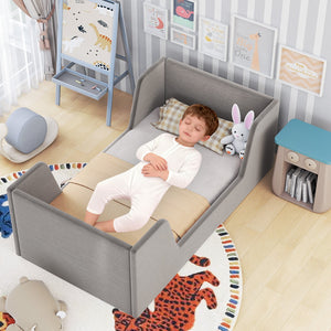 Soft Velvet Fabric Toddler Bed Frame with Safety Rails-Gray view 3