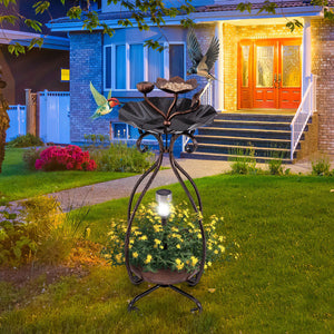 Solar Outdoor Bird Bath Feeder Combo with Flower Planter Pedestal and Solar Lights-Copper view 3