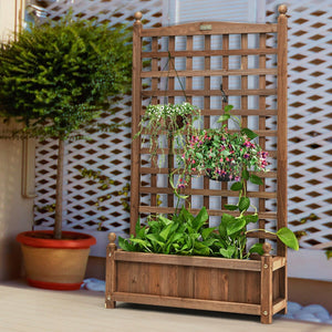 Solid Free Standing Wood Planter Box with Trellis for Garden view 2