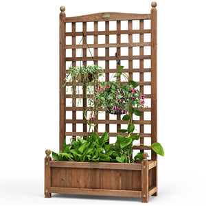 Solid Free Standing Wood Planter Box with Trellis for Garden view 4