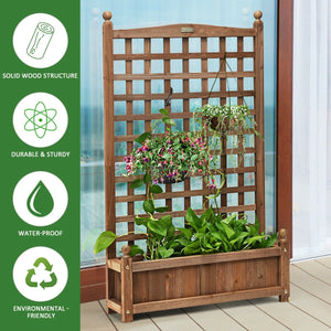 Solid Free Standing Wood Planter Box with Trellis for Garden view 6
