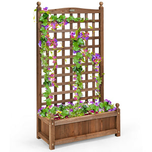 Solid Free Standing Wood Planter Box with Trellis for Garden view 9