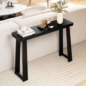 Solid Rubber Wood Console Table 43inch Narrow Entryway Table with Thick Tabletop and Stable Base-Black view 3