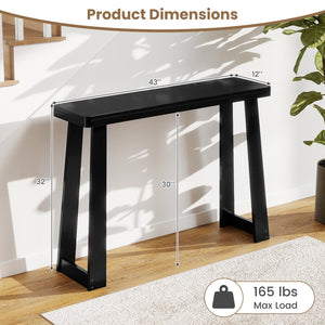 Solid Rubber Wood Console Table 43inch Narrow Entryway Table with Thick Tabletop and Stable Base-Black view 5