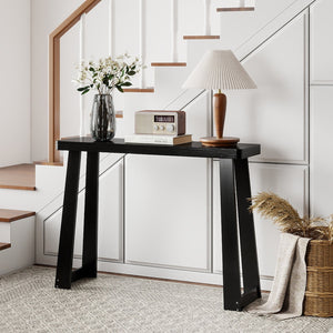 Solid Rubber Wood Console Table 43inch Narrow Entryway Table with Thick Tabletop and Stable Base-Black view 6