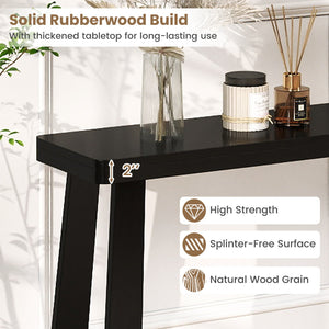 Solid Rubber Wood Console Table 43inch Narrow Entryway Table with Thick Tabletop and Stable Base-Black view 7
