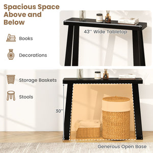 Solid Rubber Wood Console Table 43inch Narrow Entryway Table with Thick Tabletop and Stable Base-Black view 8