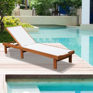 Outdoor Wood Chaise Lounge Chair with 5-Postion Adjustable Back view 2