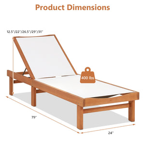 Outdoor Wood Chaise Lounge Chair with 5-Postion Adjustable Back view 4