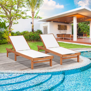 Outdoor Wood Chaise Lounge Chair with 5-Postion Adjustable Back view 5