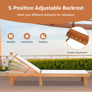 Outdoor Wood Chaise Lounge Chair with 5-Postion Adjustable Back view 9