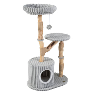 Solid Wood Cat Tree 41 Inch with Real Branches & Scratching Posts and Cozy Bed-Gray view 4