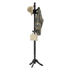 Solid Wood Hall Tree with 11 Hooks and 3 Height Options for Entryway-Black view 4