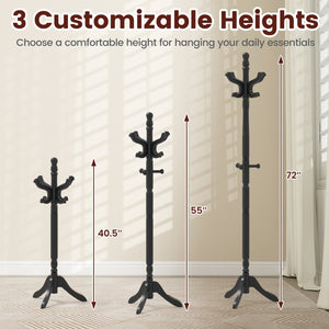 Solid Wood Hall Tree with 11 Hooks and 3 Height Options for Entryway-Black view 7