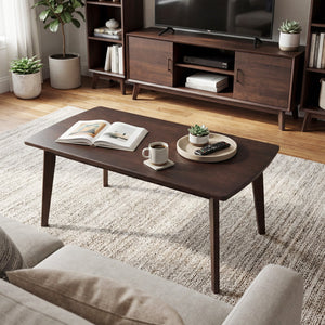 Solid Wood Modern Coffee Table with Tapered Legs-Walnut view 2