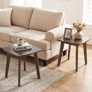 Solid Wood Side Table Square End Table with Thickened Top and Curved Edge-Walnut view 7