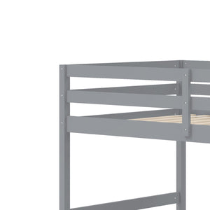 Solid Wood Twin Over Full Low Bunk Bed with Storage Stairs-Grey view 4