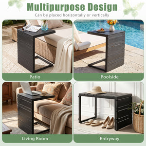 Space-Saving C-Shaped Side Table with Wood-Plastic Top for Indoor Outdoor-Black view 8