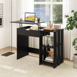 Space Saving Computer Desk with Hidden Compartment and Open Storage Shelves-Black view 3
