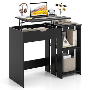 Space Saving Computer Desk with Hidden Compartment and Open Storage Shelves-Black view 4