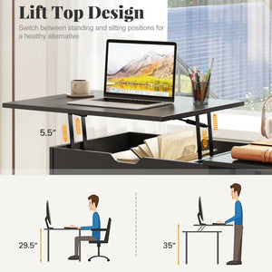Space Saving Computer Desk with Hidden Compartment and Open Storage Shelves-Black view 7