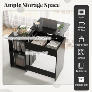 Space Saving Computer Desk with Hidden Compartment and Open Storage Shelves-Black view 8
