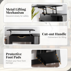 Space Saving Computer Desk with Hidden Compartment and Open Storage Shelves-Black view 9