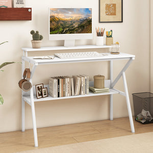 Space Saving Computer Desk with Monitor Stand and Extra Storage Shelf for Work Study-White view 2
