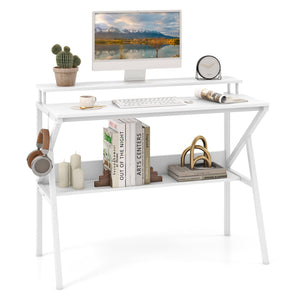 Space Saving Computer Desk with Monitor Stand and Extra Storage Shelf for Work Study-White view 4
