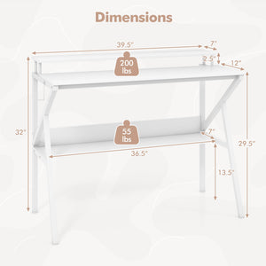 Space Saving Computer Desk with Monitor Stand and Extra Storage Shelf for Work Study-White view 5