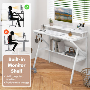 Space Saving Computer Desk with Monitor Stand and Extra Storage Shelf for Work Study-White view 7
