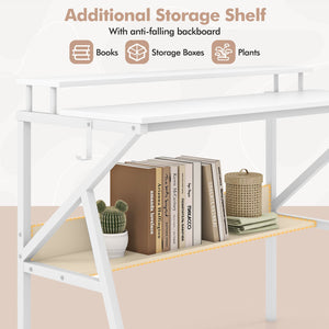 Space Saving Computer Desk with Monitor Stand and Extra Storage Shelf for Work Study-White view 8