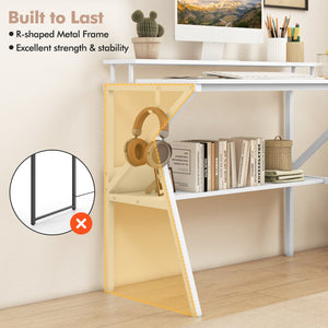 Space Saving Computer Desk with Monitor Stand and Extra Storage Shelf for Work Study-White view 9