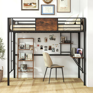 Space-Saving Twin Loft Bed with Safety Guardrail and Ladder-Coffee view 3