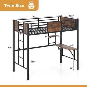 Space-Saving Twin Loft Bed with Safety Guardrail and Ladder-Coffee view 5