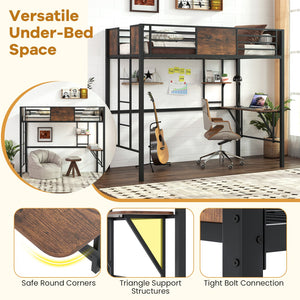 Space-Saving Twin Loft Bed with Safety Guardrail and Ladder-Coffee view 6