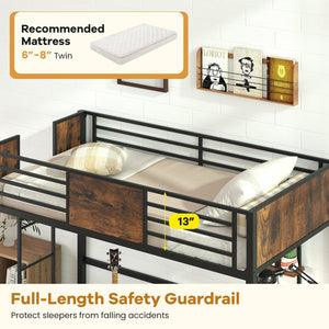 Space-Saving Twin Loft Bed with Safety Guardrail and Ladder-Coffee view 8