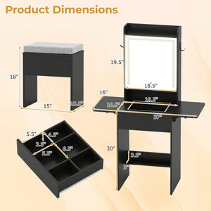 Space-saving Vanity Desk with Mirror and Lights for Bedroom-Black view 4