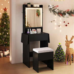 Space-saving Vanity Desk with Mirror and Lights for Bedroom-Black view 5