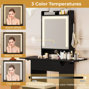 Space-saving Vanity Desk with Mirror and Lights for Bedroom-Black view 7