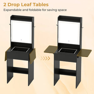 Space-saving Vanity Desk with Mirror and Lights for Bedroom-Black view 9