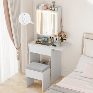 Space-saving Vanity Desk with Mirror and Lights for Bedroom-White view 5