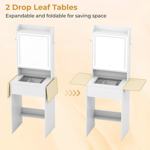 Space-saving Vanity Desk with Mirror and Lights for Bedroom-White view 9