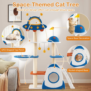 Space Theme Cat Tree Multi-level Cat Tower with Sisal Covered Scratching Posts-Multicolor view 7