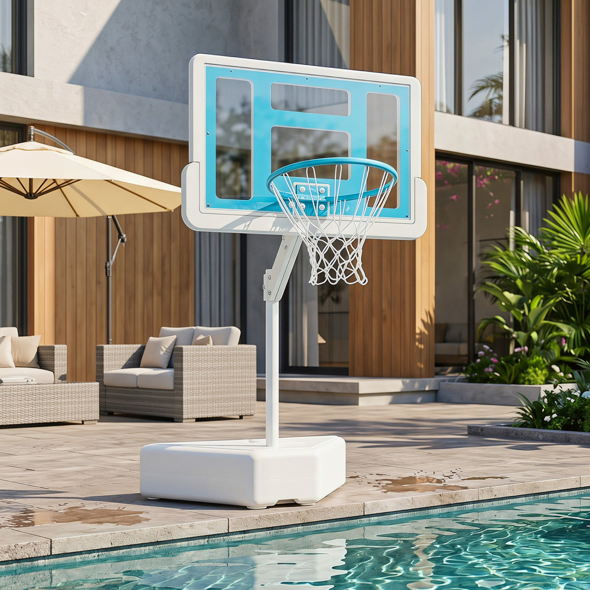 Splash & Shoot Pool Basketball Hoop with Adjustable Height & 2 Balls and Pump-Blue view 2