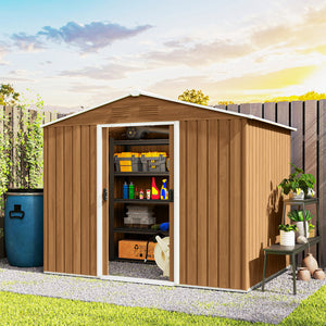 8' x 6' Outdoor Storage Shed, Metal Garden Tool Storage House with Lockable Sliding Doors and Vents for – view 14