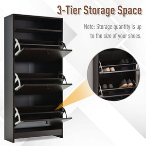 Slim Shoe Storage with 3 Flip Drawers and Adjustable Shelves Shoe Cabinet Organizer for 9 Pair, Coffee